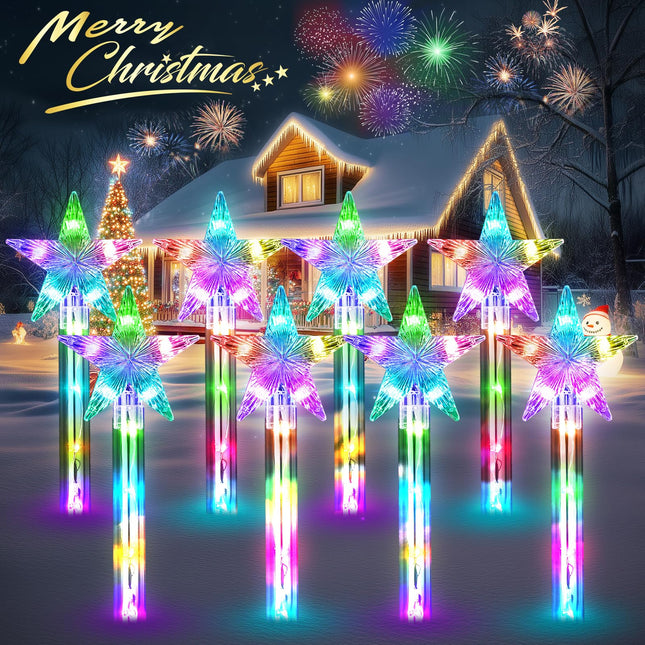 Christmas Decorations Solar Christmas Lights: 8 Pack 64 LED Solar Christmas Lights Outdoor Waterproof, 8 Color-Changing Modes Star Christmas Lights Outside Xmas Decor for Pathway Yard Garden Outside