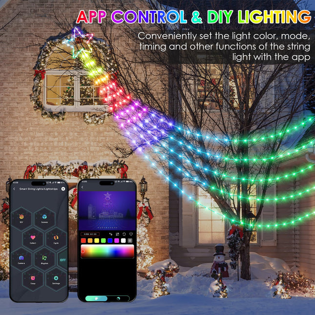 Outdoor Christmas Lights RGB Color Changing Outside Christmas Star Lights, APP Remote Control, Christmas Lights for Tree Decorations, Yard, Roofs, Outdoor Christmas Decorations Luces De Navidad