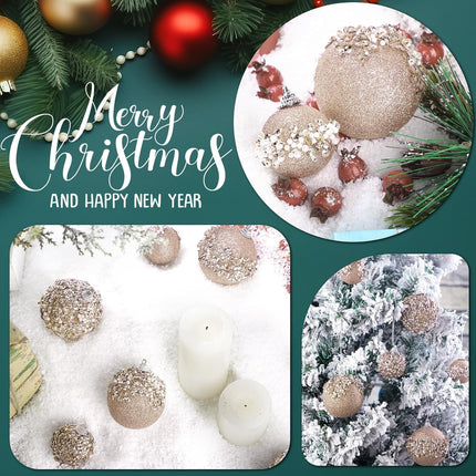 Poen 24 Pcs Glitter Christmas Ball Ornaments Set Christmas Tree Ornaments Hanging Sequin Foam Christmas Balls Decoration for Xmas Tree Wreath Garland Christmas Home Decor Wedding Party (Champagne)