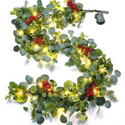 Rocinha 6.3FT Christmas Garland for Decoration, Artificial Pine Eucalyptus Garland, Pre-lit Holiday Greenery Garland, Christmas Garlands for Fireplace Holiday, Indoor & Outdoor Decorations