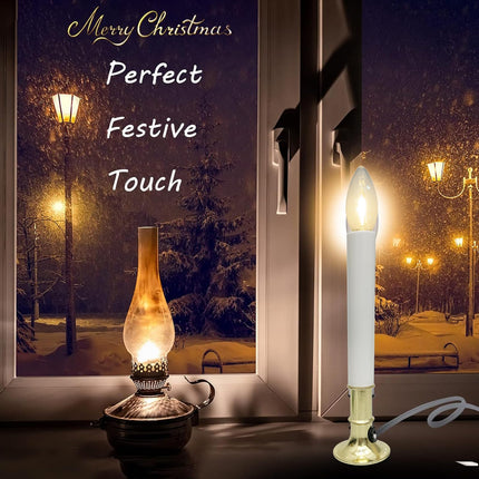 4 Pack Christmas Electric Window Candles Lights,9 Inch Electric Window Candles with Sensor Dusk to Dawn,9in Plug in Candle Lights with 0.6W LED Bulbs Brass Base for Tables, Kitchens Decor
