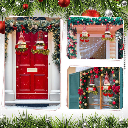 Leyndo 2 Pcs 30 Inch Christmas Wreath for Front Door Christmas Wreath Gnome with Light Artificial Pine Spruce Hanging Sign Santa Gnome for Door Window Wall Farmhouse Christmas Home Decor