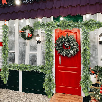 9FT Christmas Garland, Eucalyptus Garland Cedar Garland Faux Pine Handmade Cypress Garland for Mantle Stairs Wall Table Indoor Outdoor Christmas Decor Xmas Decorations