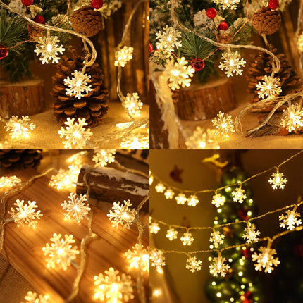 WATERGLIDE 2 Pack Christmas Snowflakes Lights, 50LED 24FT Outdoor Xmas Decorative String Lights, 8 Lighting Modes & Timer, Battery Operated Waterproof for Bedroom Party Garden Home Decor, Warm White