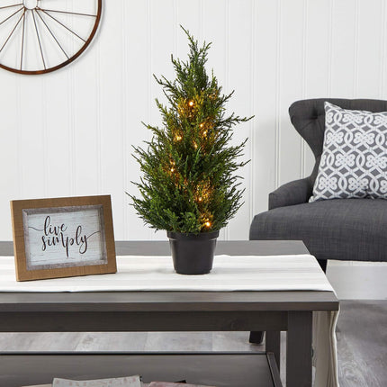 Nearly Natural 18in. Cedar Artificial Tree with LED Lights UV Resistant (Indoor/Outdoor)