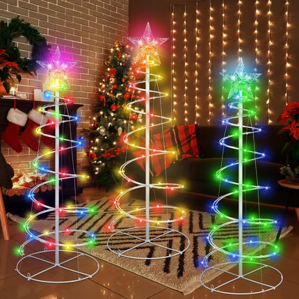 VIHOSE 3 Pcs LED Spiral Christmas Trees Outdoor Light up Xmas Tree Collapsible Multicolor Smart LED Lighted Mode Christmas Tree with Star Topper for Christmas Outside Yard Porch Home (3ft)