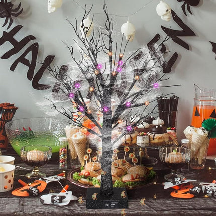 Dazzle Bright 20 Inch Orange & Purple Lighted Halloween Birches Tree Decor, 24 LED Battery Operated Halloween Decorations Artificial Black Spooky Tree with Timer for Indoor Home Holiday Xmas Party