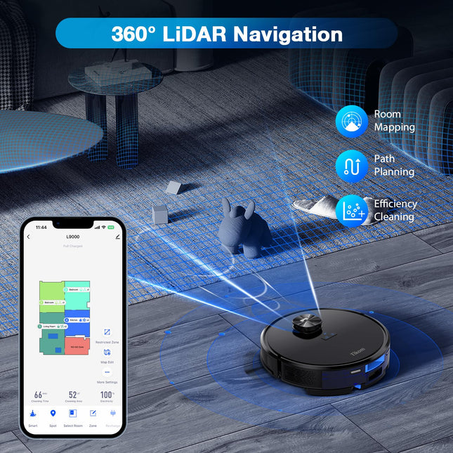 Tikom Robot Vacuum And Mop Combo With Lidar Navigation, L9000 Robotic Vacuum Cleaner With 4000Pa Suction,150Min Max, 14 Nogo Zones, Smart Mapping, Good For Pet Hair, Carpet, Hard Floor