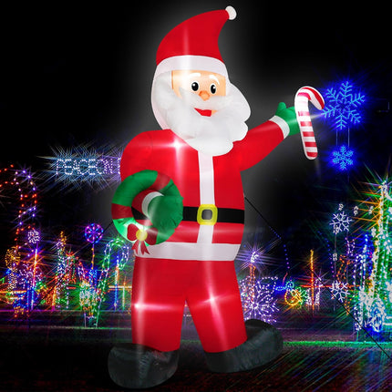 12FT Christmas Inflatables, Giant Inflatable Santa Claus Holding Candy Cane, LED Lighted Blow Up Christmas Santa Claus, Inflatable Santa Claus Outdoor Decorations for Party Holiday Lawn Yard