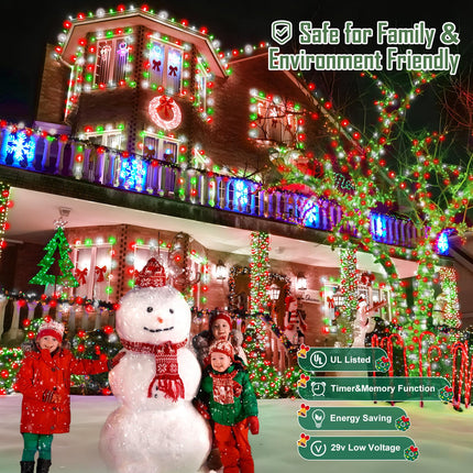 Heceltt 360 LED 118 FT Christmas Lights Outdoor, 8 Modes Christmas Lights Plug in, IP44 Waterproof Led Christmas Lights with Timer and Memory for Xmas Yard Garden Decorations (Red Green and White)