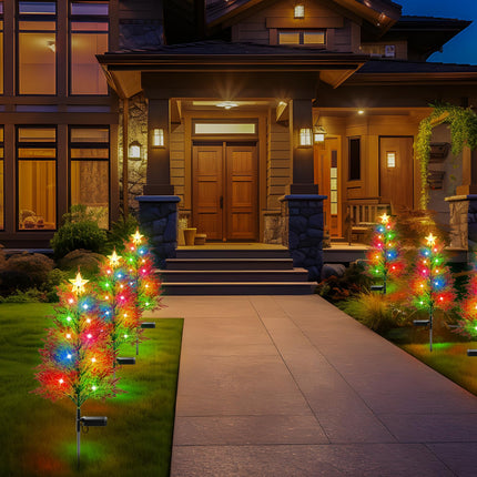 4 Pack Christmas Outdoor Decorations, Artificial Small Solar Christmas Tree Lights Outside, 2 Modes 40LED Solar Christmas Decorations Outside, Solar Christmas Lights Outdoor Waterproof Decorations