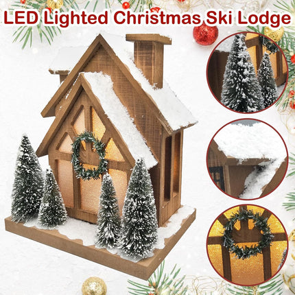 Christmas Decorations for Home Led Lighted Wooden Snow Winter Scene Christmas Village Ski Lodge Farmhouse Christmas Tree Wreath House Rustic Tabletop Holiday Decor Xmas Signs