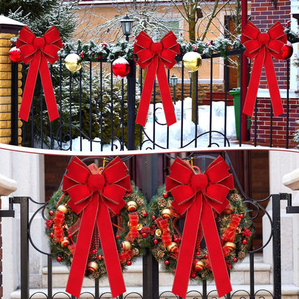 Yinkin 15'' x 44'' Extra Large Christmas Bow Bulk Ribbon Velvet Wreath Bows with Gold Edge Christmas Handmade Tree Topper Ornament for Wrapping,Xmas Outdoor Indoor Home Decor (12 Pcs)