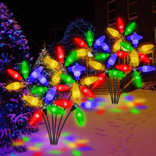 2PACK Solar Christmas Lights Outdoor,Multicolor C3 Strawberry Swaying Firefly Light for Christmas Outside Decorations,48LED,Auto On/Off,Waterproof Christmas Path Lights for Garden Yard Porch