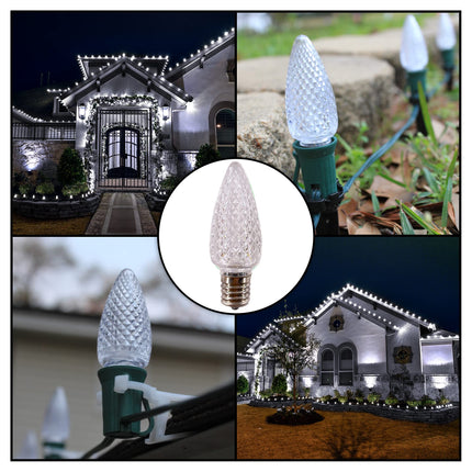 C9 LED Bulb (Pack of 25) Cool White Replacement Christmas Light Bulbs Faceted Retrofit Candle Shape Commercial Grade E17 Socket Roof Lights Bulbs