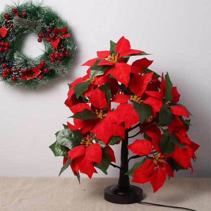 18 LED Poinsettia Tree Lamp Red Christmas Tabletop Tree Light Bonsai Tree Lamp 6 Hrs Timer Battery/USB Operated 8 Lighting Modes for Home Birthday Party Christmas Decor（Warm White）