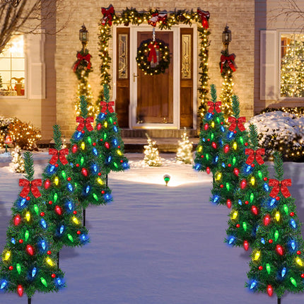 4 Pcs 37In Solar Christmas Tree Lights Solar Outdoor Christmas Tree with Waterproof 80 Lights Christmas Solar Lights Christmas Outdoor Light for Decor Garden Yard Pathway