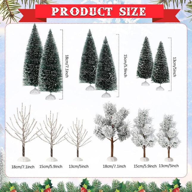 12 Pieces Christmas Tabletop Trees Halloween Village Trees Winter Snow Model Frost Trees Mini Trees Village Trees Christmas Tree Displays for Miniature Scenes Village Displays (Vivid Style)