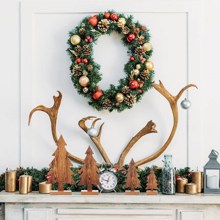 Sawysine 4 Pcs Wooden Christmas Tree Tabletop Decor Rustic Wood Christmas Trees Table Centerpieces Christmas Tiered Tray Decor Wood Trees with Rectangular Base for Xmas Winter Holiday (White)