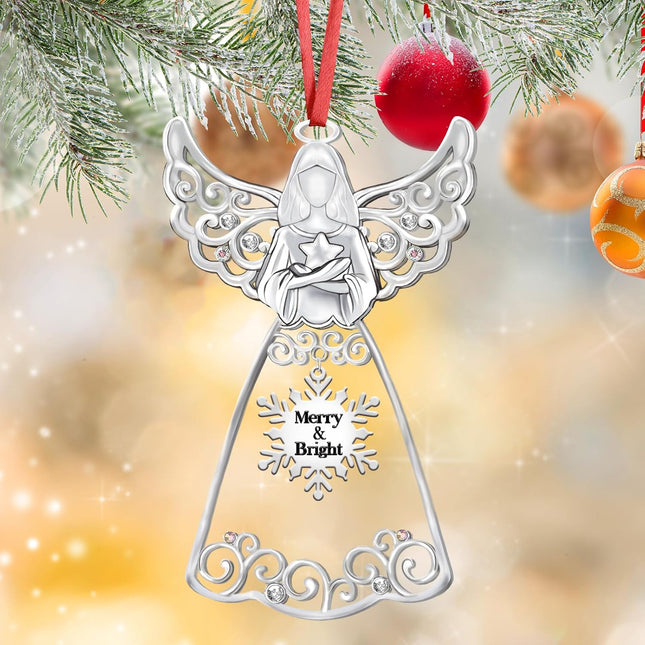 Christmas Angel Ornaments for Christmas Tree Decorations,Christmas Angel Decorating Hanging Ornament for Holiday Decorative Annual Keepsake (Metal,Silver)