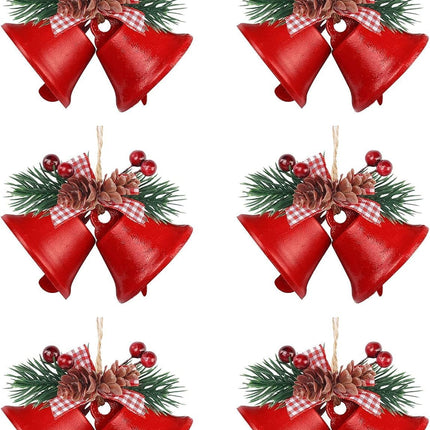 Red Christmas Bells Ornament, Tree Hanging Ornament Metal Jingle Bells for Christmas Decoration Holiday Party Supplies (6Pcs)