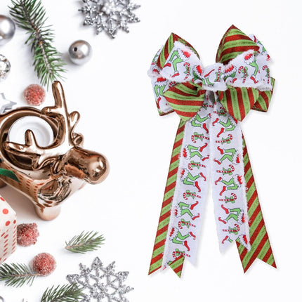 Large Red Green Gillter Stripes Christmas Bow 20x10 Inch Candy Elf Leg Ribbon With Snowdrift Wreath Bows for Outside Tree Topper Bow Garland Home Indoor Outdoor Party Decor(Christmas)