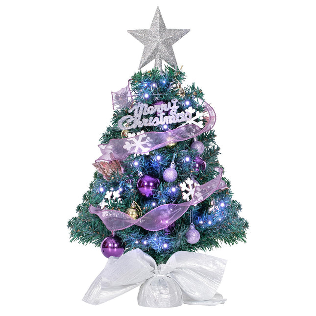 24In Tabletop Christmas Tree, Mini Christmas Tree with DIY Ornaments 35 LED Lights Star Treetopper, Small Xmas Artificial Tree for Holiday Indoor Christmas Decoration (Purple)