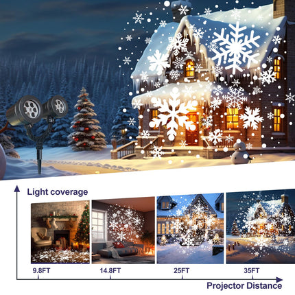 Christmas Snow Projector Outdoor, LED Snowflake Projector Snowfall Lights, IP65 Waterproof Dynamic Falling Snow Effect for Holiday Garden, Party, Halloween Landscape Decoration