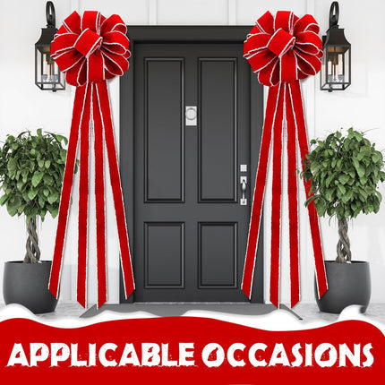 Ceenna 14.8 x 86.6 Inch Extra Large Christmas Bows Red Velvet Wreath Bow Christmas Tree Toppers Bows with White Edge for Christmas Xmas Holiday Fron