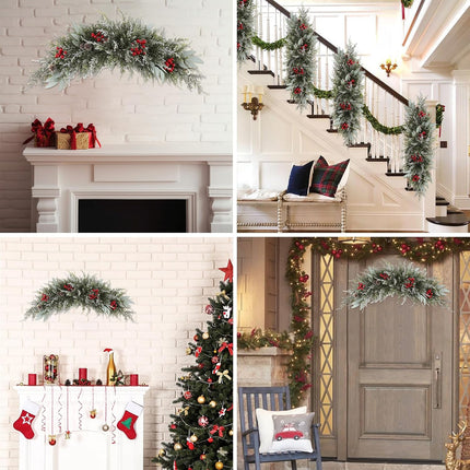 Bsmathom Artificial Christmas Swag, Mailbox Swag Decoration, 31.5" Hanging Christmas Decorations with Pinecones and Berries for Front Door Stairway Window Shelf Festival Xmas Decor