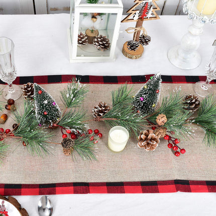 Artiflr 6 feet Christmas Pine Garland with Needles Berries Frosted Pinecones Winter Artificial Greenery Garland for Holiday Season Mantel Fireplace Table Runner Centerpiece Decoration