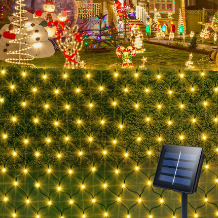 echosari Solar Powered Christmas Bush Lights, 200 LED 9.8Ft x 6.6Ft Dark Green Wire Auto On/Off 8 Modes Mesh Lights for Outdoor Bushes Shrubs Lawn Decoration (Warm White)
