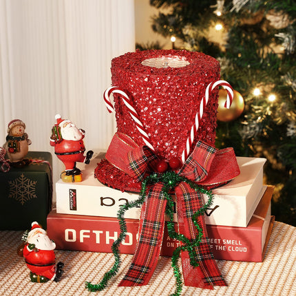 Lewondr Christmas Tree Topper Hat Projector, Snowman Hat Tree Topper with Snowflake Projector Light, Decorative Elf Hat Tree Topper for Xmas Tree Year Holiday Party Winter Home Decoration, Red