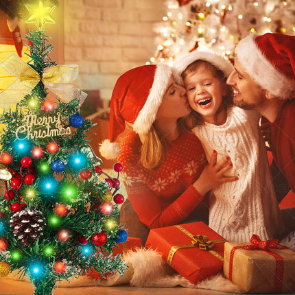 Solar Christmas Tree Decorations Outdoor Lights 2 Packs with 60 LED 50 Xmas Ornaments 6 Lighted Boxes 8 Modes 34Inch Mini Prelit Christmas Tree for Porch Pathway Yard Garden Grave Cemetery