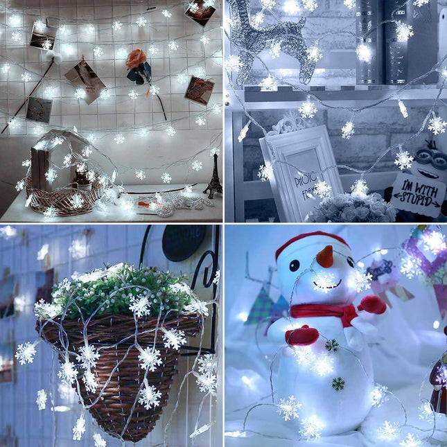 BrizLabs Snowflake Christmas Lights, 16.08ft 40 LED Christmas Lights with Remote, Snowflake String Lights Battery Operated, 8 Modes Xmas Lights Waterproof for Outdoor Indoor Decorations, Cool White