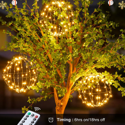 Brightown Outdoor Christmas Ball String Lights, 3 Pack 12 Inch Hanging Sphere Lights with Remote Control, 8 Modes, Timer, Christmas Decorative Waterproof Lights for Indoor Outdoor Decor