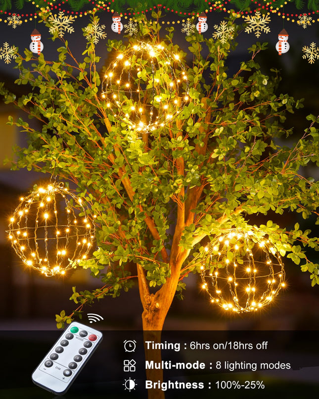 Brightown Outdoor Christmas Ball String Lights, 3 Pack 12 Inch Hanging Sphere Lights with Remote Control, 8 Modes, Timer, Christmas Decorative Waterproof Lights for Indoor Outdoor Decor