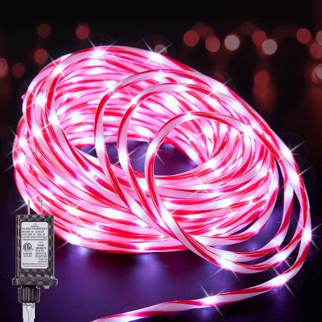 Minetom Christmas Lights Outdoor, 66 FT 400 LED Candy Canes Rope Lights Outdoor with 8 Lighting Modes, Waterproof Christmas Lights Outdoor Decoration, Rope Lights for Outside Indoor Tree, Pure White