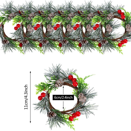 6 Pieces Christmas Candle Ring Artificial Berry Candle Rings with Pine Cones Small Wreaths for Home, Wedding, Living Room and Christmas Holiday Table Decoration (Red, 4.7 Inch)