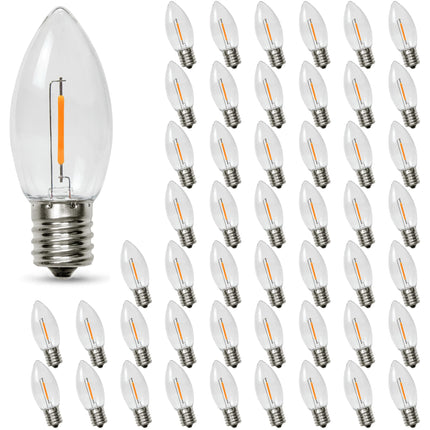 50PACK C9 LED Christmas Light Bulb ，C9 LED Replacement Bulb for Christmas String Lights, E17 Intermediate Base, 2200K Warm White, Commercial Grade Holiday Clear ‎Plastic Bulbs Dimmable Shatterproof