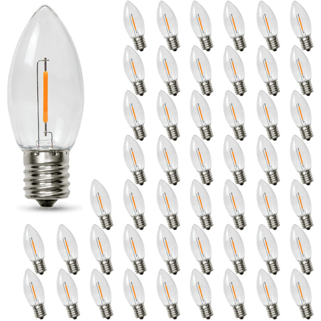 50PACK C9 LED Christmas Light Bulb ，C9 LED Replacement Bulb for Christmas String Lights, E17 Intermediate Base, 2200K Warm White, Commercial Grade Holiday Clear ‎Plastic Bulbs Dimmable Shatterproof