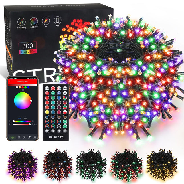 XTF2015 Christmas Tree Lights Color Changing Smart RGB String Lights 99FT 300LED with Remote & App Control & Timer, Waterproof Christmas Lights Multiple Function Modes for Garden Tree House Decor