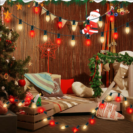 25FT Red and White LED Christmas Lights,LED Christmas Lights with 26 C9 Red White Shatterproof Plastic Bulbs,Connectable Red White Christmas Lights for Christmas Tree Roofline Indoor Outdoor Decor
