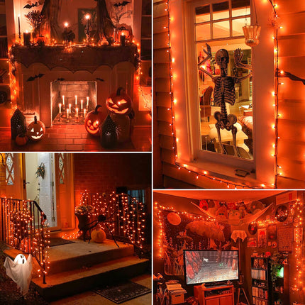 Orange Halloween Tree Lights with Green Wire,13ft 50 Incandescent Bulb Waterproof Fairy Lights，Plug in Mini String Lights for Christmas, Patio, Holiday, Party, Home, Indoor Outdoor Decor