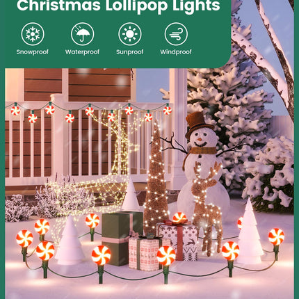 SURAIELEC Christmas Lollipop Pathway Lights Outdoor, 25FT Set of 20 LED Peppermint Candy Lights with Stakes, Connectable Waterproof Walkway Lights for Lawn, Driveway, Yard, Christmas Tree, UL Listed