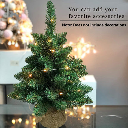 Pre-Lit Artificial Mini Christmas Tree,20 inch Miniature Pine Xmas Tree with 20 LED Lights,70 Branch Tips,Desktop Christmas Tree Burlap Base-(50cm)