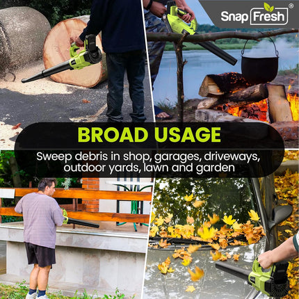 SnapFresh Leaf Blower - 20V (180 CFM / 150 MPH) Leaf Blower Cordless with Battery & Charger, Free Control Speed, 2 Section Tubes, Lightweight, Electric Leaf Blower for Lawn Care, Patio & Garage