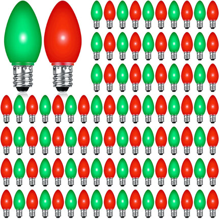 Retisee 200 Pcs C7 Led Light Bulbs Bulk Replacement Christmas Night Light Bulb Shatterproof 1W Mini Bulb E12 Candelabra Base Decor for Outdoor String Lights, Candle Lamps, XmasTree Patio(Red, Green)