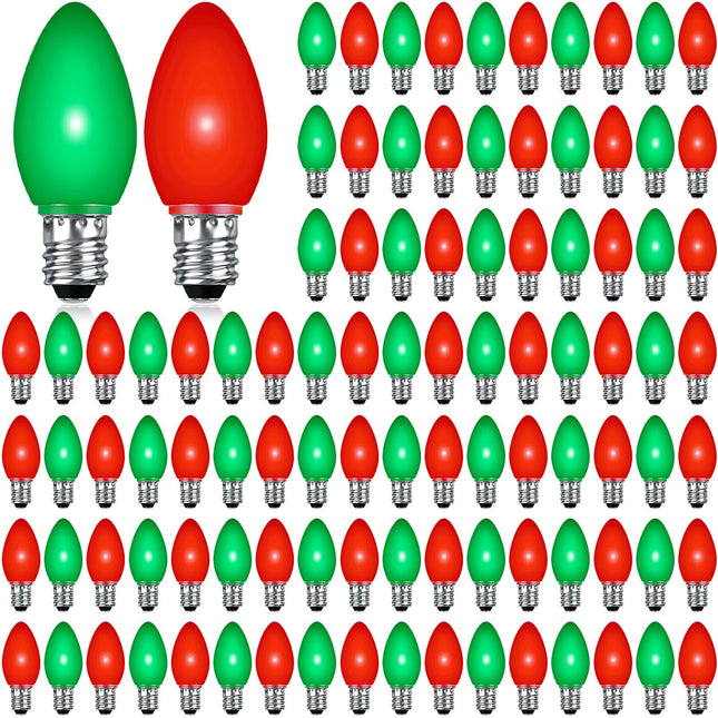 Retisee 200 Pcs C7 Led Light Bulbs Bulk Replacement Christmas Night Light Bulb Shatterproof 1W Mini Bulb E12 Candelabra Base Decor for Outdoor String Lights, Candle Lamps, XmasTree Patio(Red, Green)