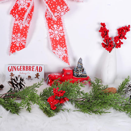 AnyDesign Christmas Garland with Red Berries Pine Cones Artificial Christmas Hanging Cedar Garland for Winter Xmas Party Dinner Door Indoor Outdoor Home Wedding Frame Backdrop Decor (6.2Ft)